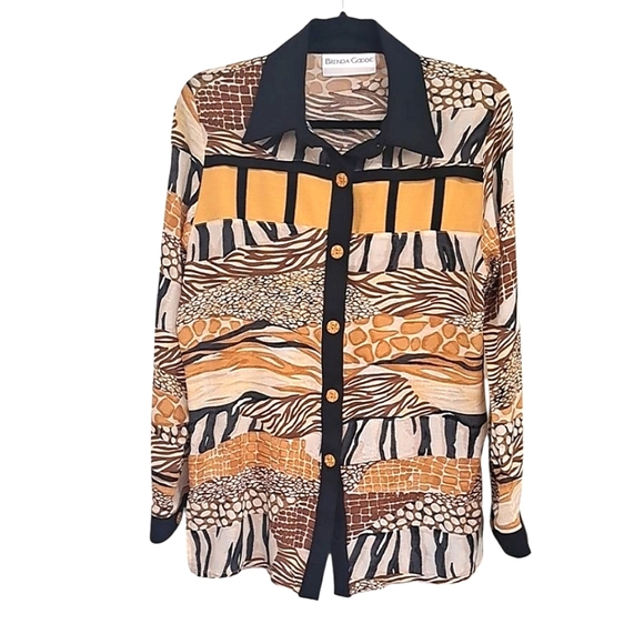 Brenda Goode Animal Print Long Sleeve Button Down Blouse Size Large - Picture 1 of 5